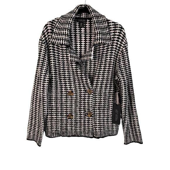 Rachel Zoe Blazer Womens M Black White Knitted Double Breasted Career Office NWT - Picture 2 of 10